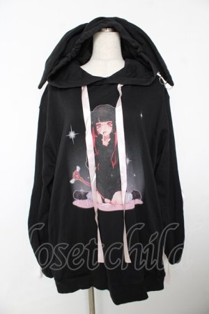 画像: REFLEM / 雑魚ちゃんコラボうさ耳プルオーバーパーカー  黒 Y-25-12-05-087-PU-TO-SZ-ZY