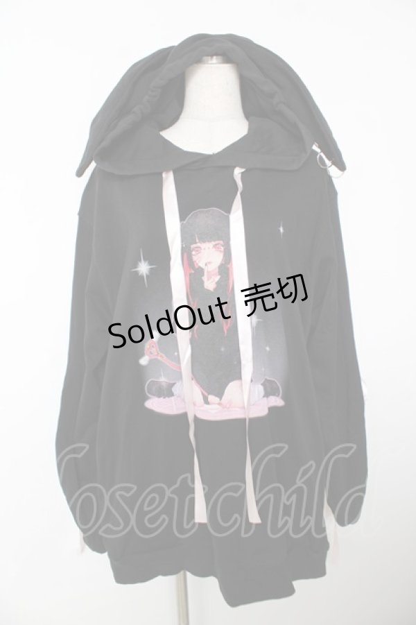 画像1: REFLEM / 雑魚ちゃんコラボうさ耳プルオーバーパーカー  黒 Y-25-12-05-087-PU-TO-SZ-ZS (1)