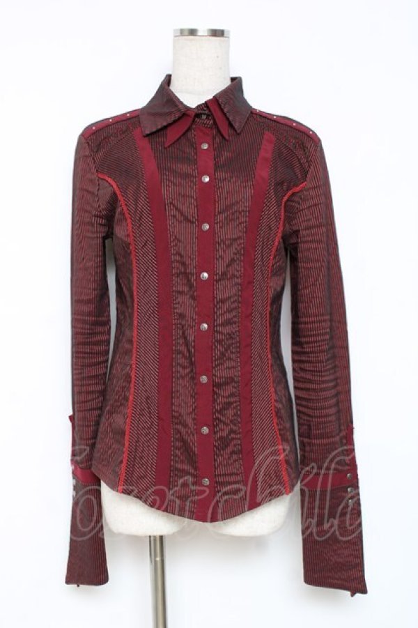 画像1: Ozz Croce / 二重襟ストライプスナップボタンシャツ  エンジ Y-25-12-05-088-OO-BL-SZ-OS (1)