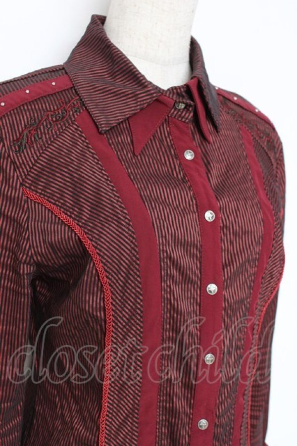 画像4: Ozz Croce / 二重襟ストライプスナップボタンシャツ  エンジ Y-25-12-05-088-OO-BL-SZ-OS (4)