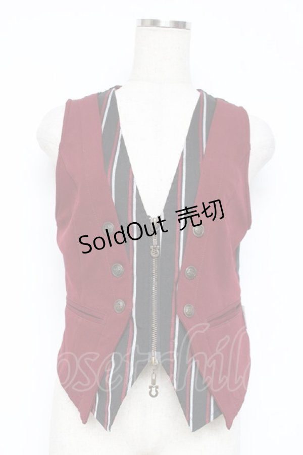 画像1: Rozen Kavalier / 刺繍×プリント入り重ね着風ベスト  黒×エンジ Y-25-12-05-092-OO-TO-SZ-ZY (1)