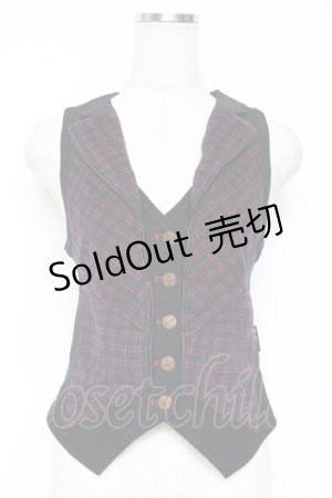 画像: Ozz Croce / チェック柄切替ベスト  黒×赤 Y-25-12-05-093-OO-TO-SZ-ZY