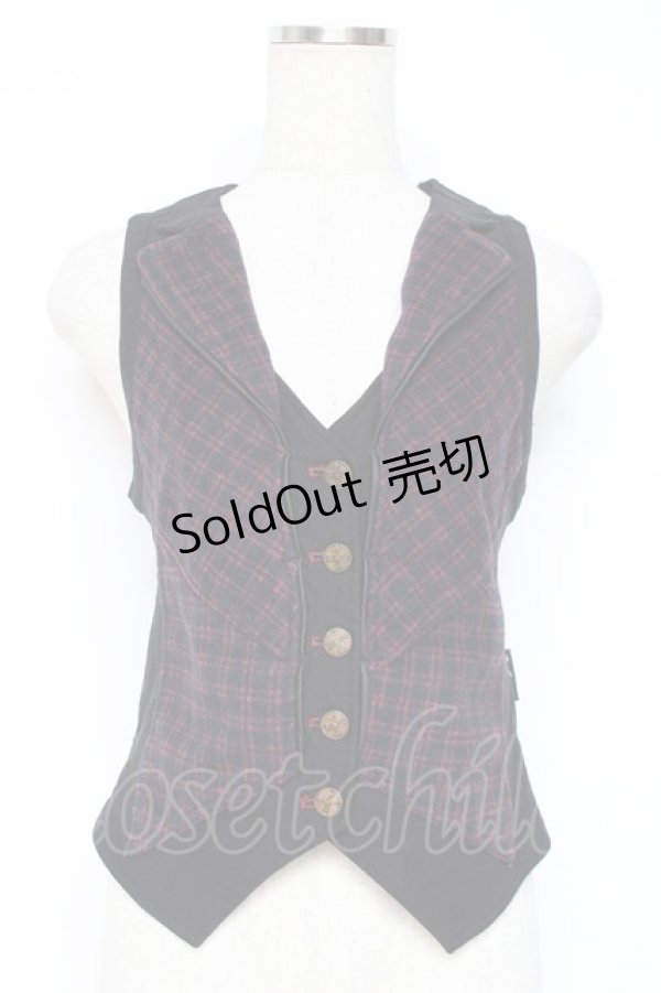 画像1: Ozz Croce / チェック柄切替ベスト  黒×赤 Y-25-12-05-093-OO-TO-SZ-ZY (1)