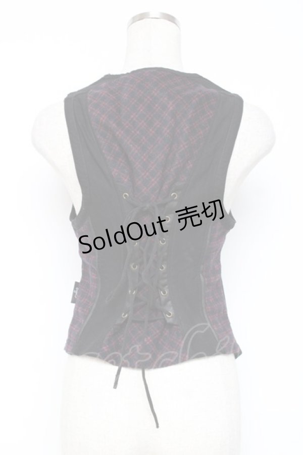 画像2: Ozz Croce / チェック柄切替ベスト  黒×赤 Y-25-12-05-093-OO-TO-SZ-ZY (2)