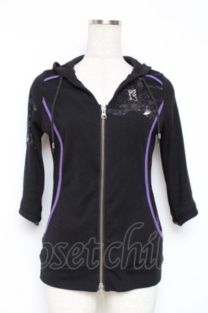 画像: Ozz oneste / 金魚×朝顔刺繍五分袖パーカー  黒 Y-25-12-05-094-OO-TO-SZ-ZI