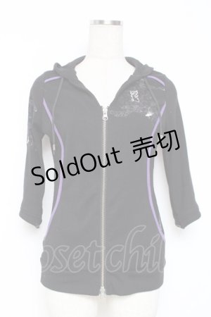 画像: Ozz oneste / 金魚×朝顔刺繍五分袖パーカー  黒 Y-25-12-05-094-OO-TO-SZ-ZI