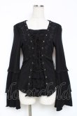 画像1: Ozz oneste / 薔薇刺繍編み上げトップス  黒 Y-25-12-05-095-OO-TO-SZ-ZY (1)