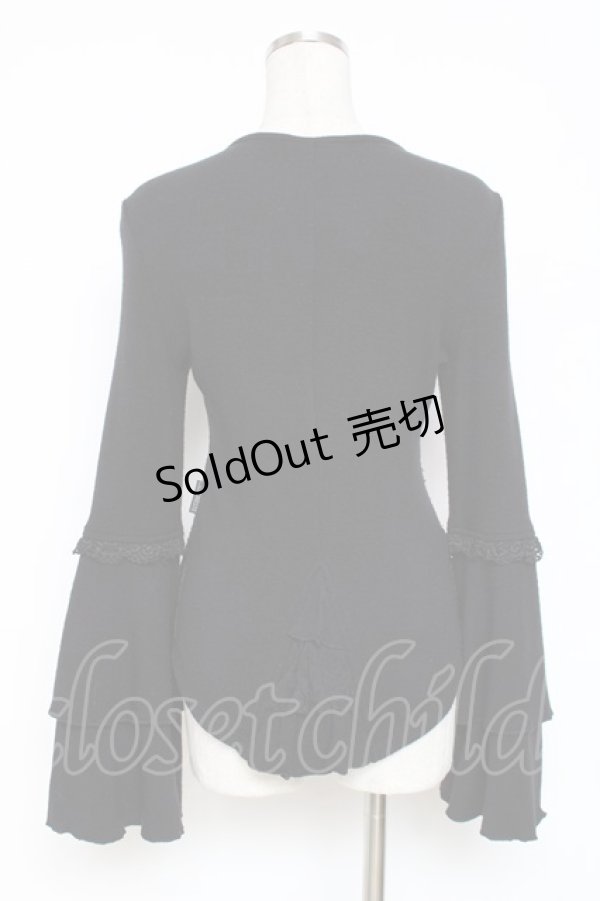 画像2: Ozz oneste / 薔薇刺繍編み上げトップス  黒 Y-25-12-05-095-OO-TO-SZ-ZY (2)