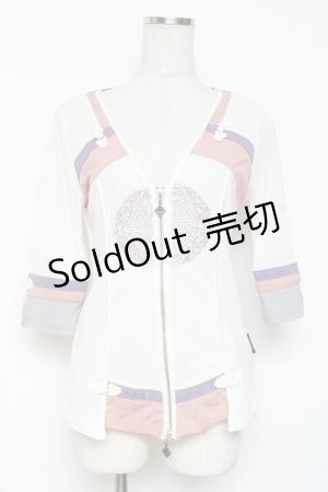 画像: Ozz oneste / チャイナボタンメッシュZIPカーディガン  白 Y-25-12-05-096-OO-TO-SZ-OS