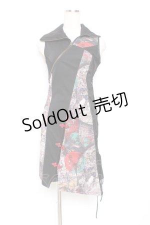 画像: Ozz Croce / 柄切り替えチャイナチュニック  黒 Y-25-12-05-105-OO-OP-SZ-ZS