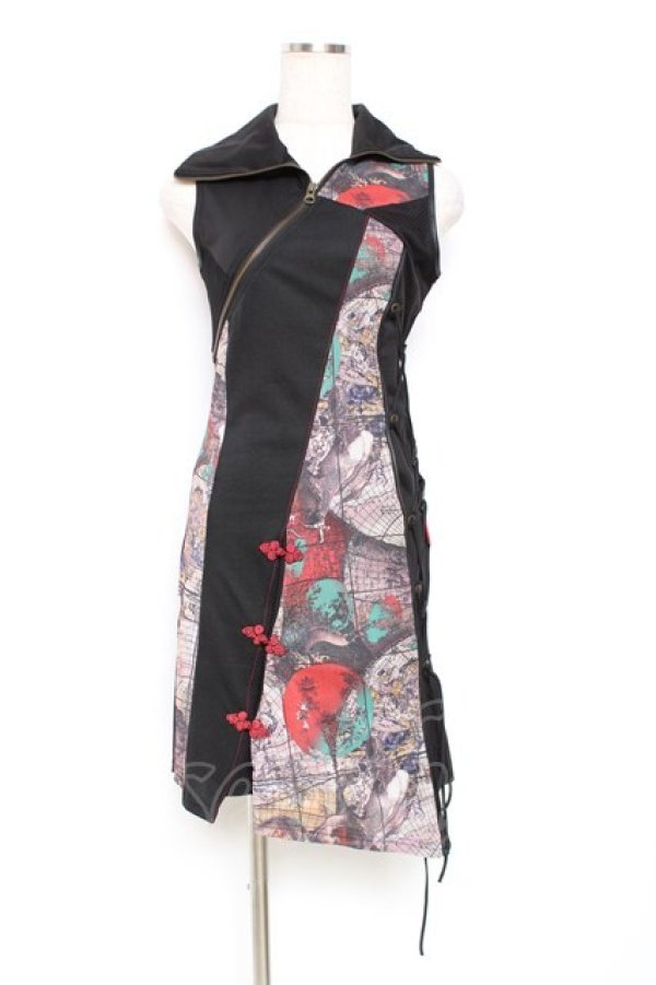 画像1: Ozz Croce / 柄切り替えチャイナチュニック  黒 Y-25-12-05-105-OO-OP-SZ-ZY (1)