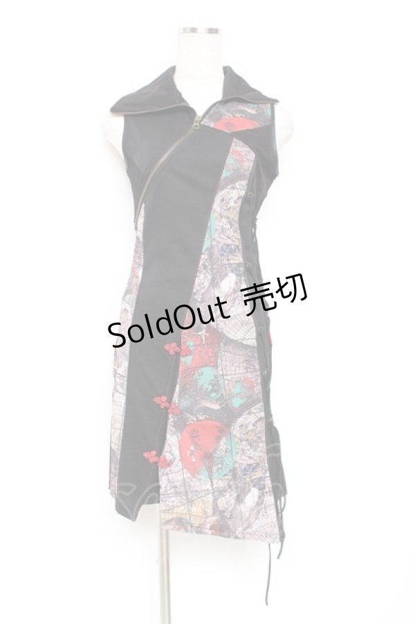 画像1: Ozz Croce / 柄切り替えチャイナチュニック  黒 Y-25-12-05-105-OO-OP-SZ-ZS (1)