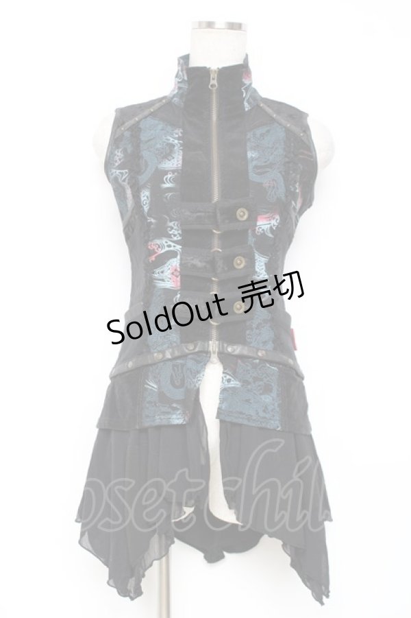 画像1: Ozz Croce / 龍プリント2WAYベスト  黒×ブルー Y-25-12-05-106-OO-TO-SZ-ZY (1)