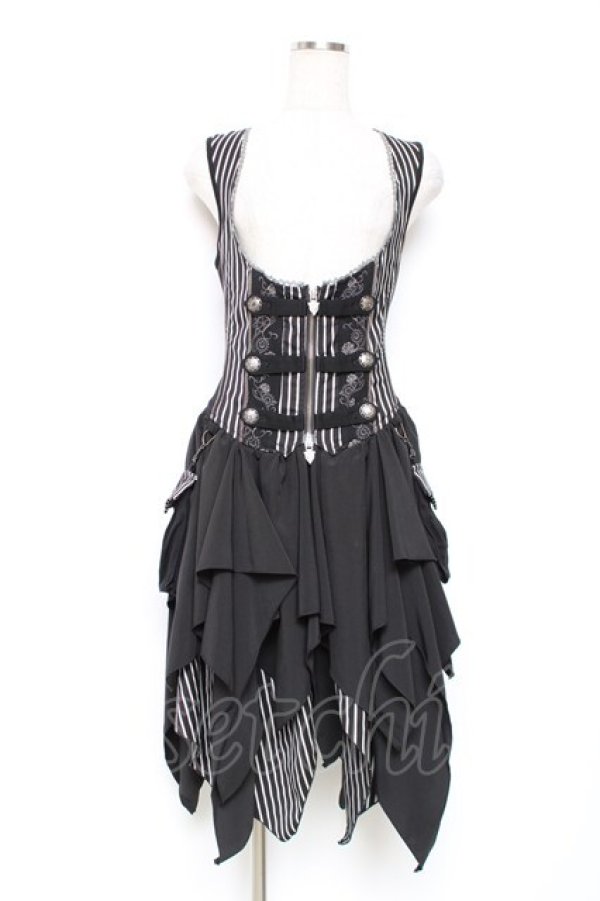 画像1: Ozz oneste / ローズ刺繍ロングベスト  黒×白 Y-25-12-05-107-OO-OP-SZ-OS (1)