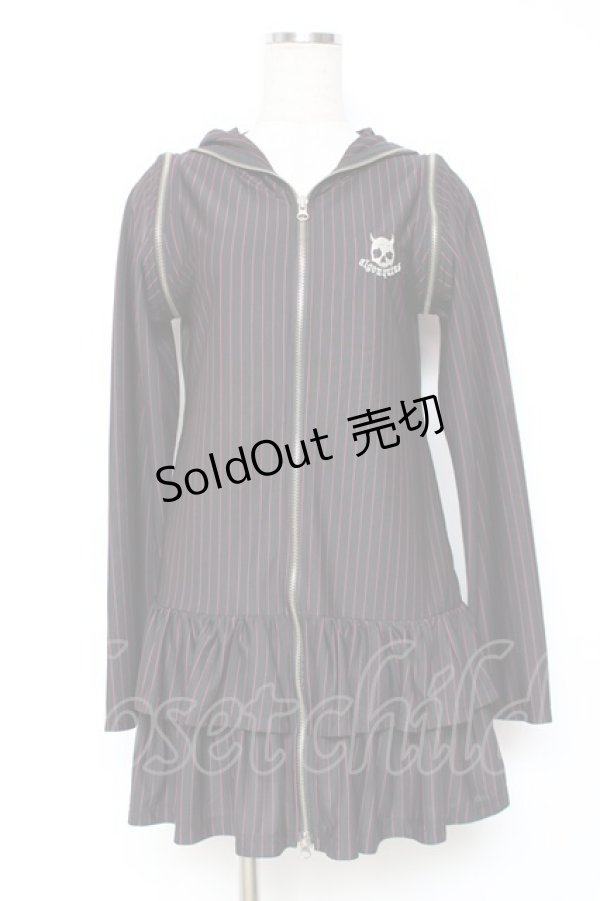 画像1: ALGONQUINS / ストライプネコミミフードパーカー  黒 Y-25-12-05-109-AL-TO-SZ-ZY (1)