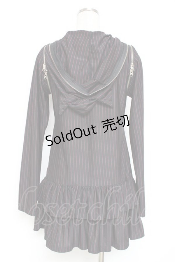 画像2: ALGONQUINS / ストライプネコミミフードパーカー  黒 Y-25-12-05-109-AL-TO-SZ-ZY (2)