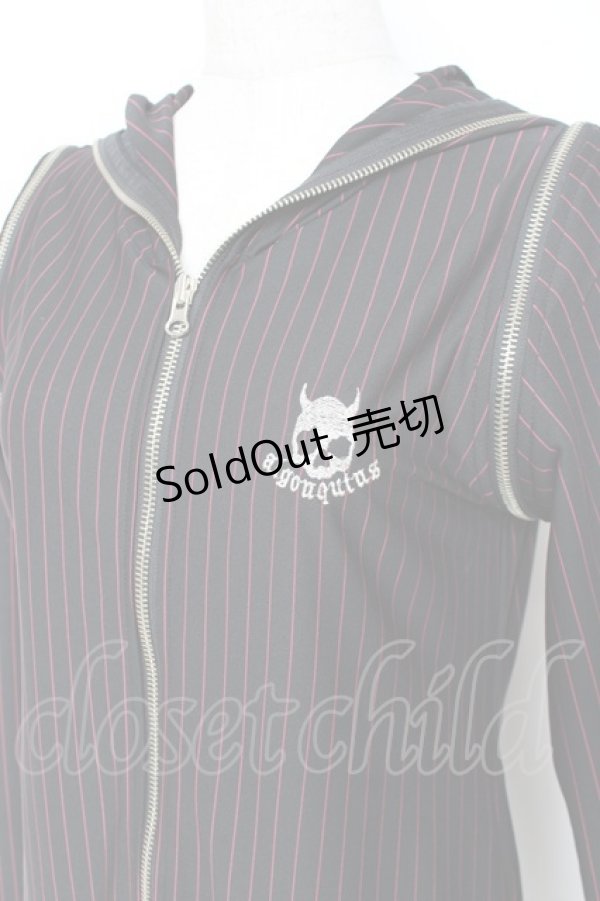 画像4: ALGONQUINS / ストライプネコミミフードパーカー  黒 Y-25-12-05-109-AL-TO-SZ-ZY (4)