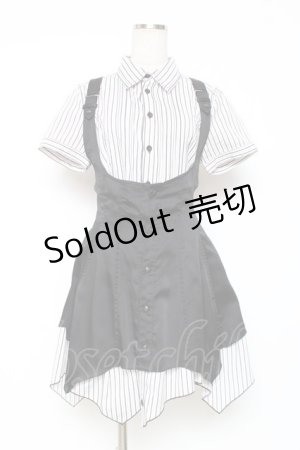 画像: ALGONQUINS / 重ね着ストライプチュニ  黒 Y-25-12-05-112-AL-OP-SZ-ZY