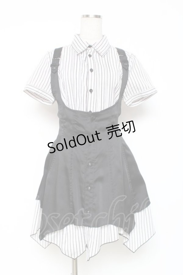 画像1: ALGONQUINS / 重ね着ストライプチュニ  黒 Y-25-12-05-112-AL-OP-SZ-ZY (1)