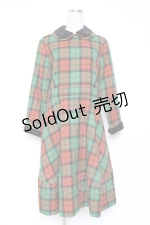 画像: Jane Marple / 別珍衿のタータンワンピース M グリーン Y-25-12-05-121-JM-OP-SZ-ZY
