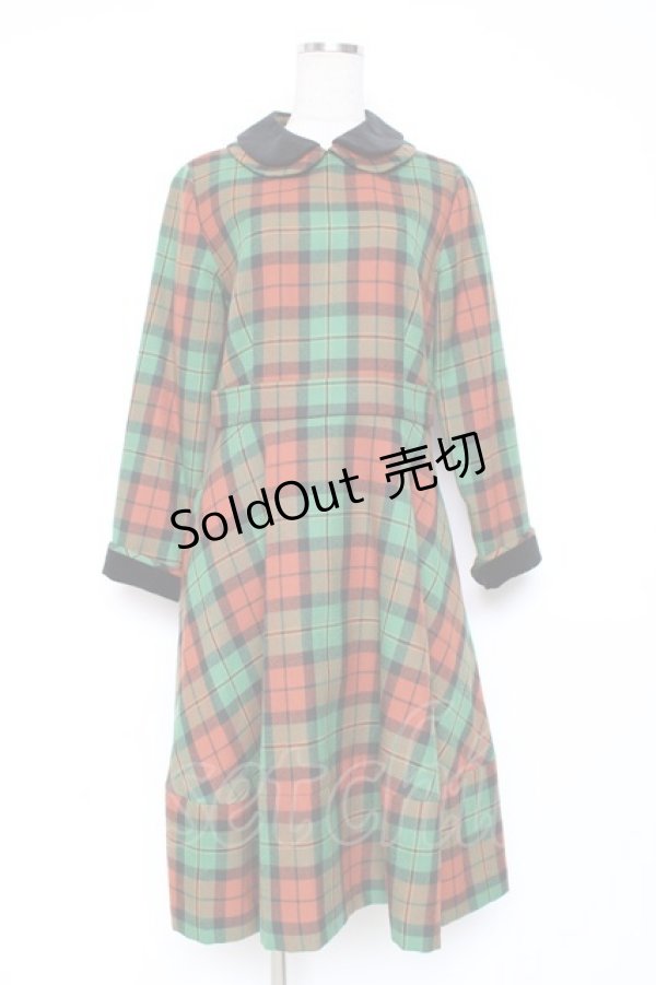 画像1: Jane Marple / 別珍衿のタータンワンピース M グリーン Y-25-12-05-121-JM-OP-SZ-ZY (1)