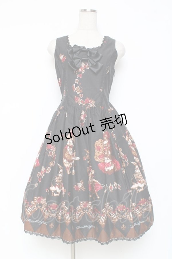 画像1: ALICE and the PIRATES / ワンダーラビットのマジカルトランプティーパーティ柄ジャンパースカートセット  黒 Y-25-12-05-130-PA-OP-SZ-ZY (1)