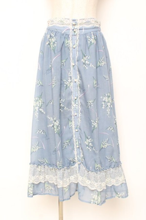 画像1: axes femme / すずらん柄前ボタンスカート M サックス Y-25-12-05-151-AX-SK-SZ-ZS (1)