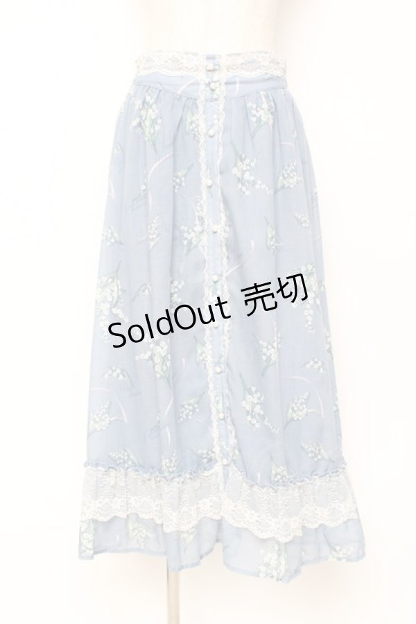 画像1: axes femme / すずらん柄前ボタンスカート M サックス Y-25-12-05-151-AX-SK-SZ-ZS (1)