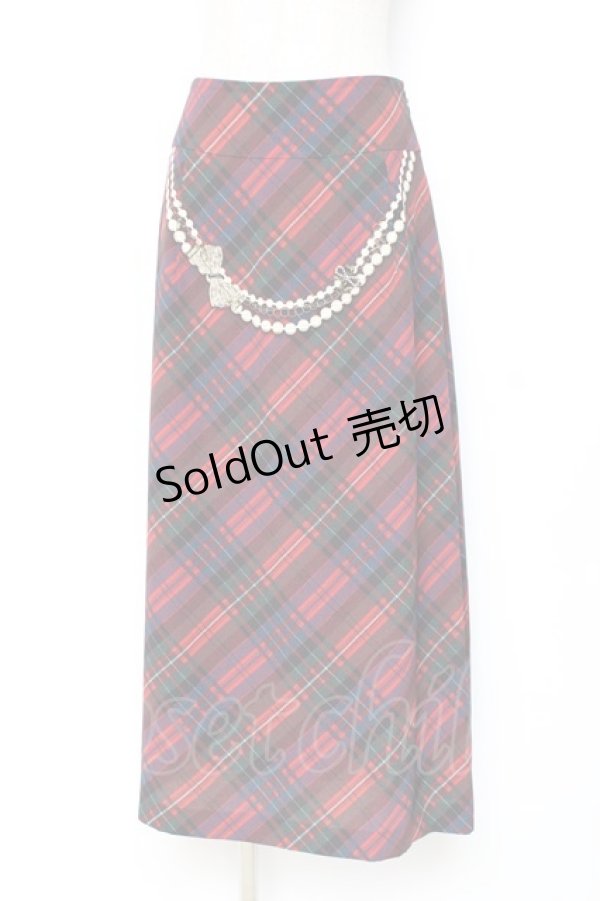 画像1: Franche Lippee / タータンチェック×パールチェーンptスカート M 赤 Y-25-12-05-154-LO-SK-SZ-ZY (1)