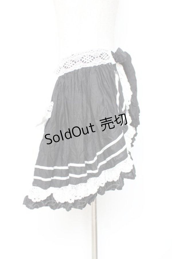 画像2: ALICE and the PIRATES / アリスのローンフリルエプロン  黒 Y-25-12-05-160-PA-SK-SZ-ZY (2)