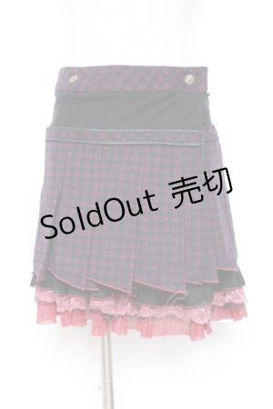 画像: Ozz Croce / チェック柄裾プリーツスカート  赤×黒 Y-25-12-05-164-OO-SK-SZ-ZY