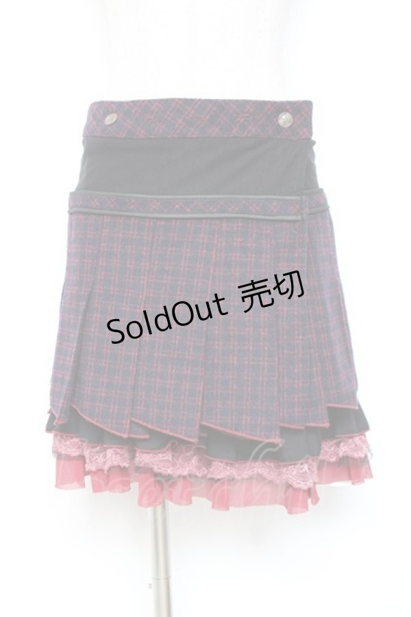 画像1: Ozz Croce / チェック柄裾プリーツスカート  赤×黒 Y-25-12-05-164-OO-SK-SZ-ZY (1)