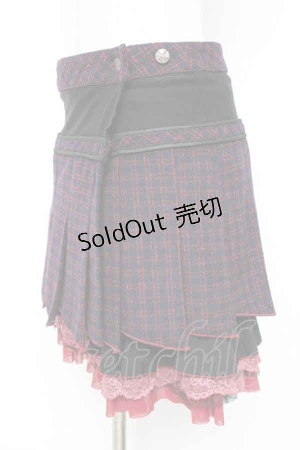 画像2: Ozz Croce / チェック柄裾プリーツスカート  赤×黒 Y-25-12-05-164-OO-SK-SZ-ZY (2)