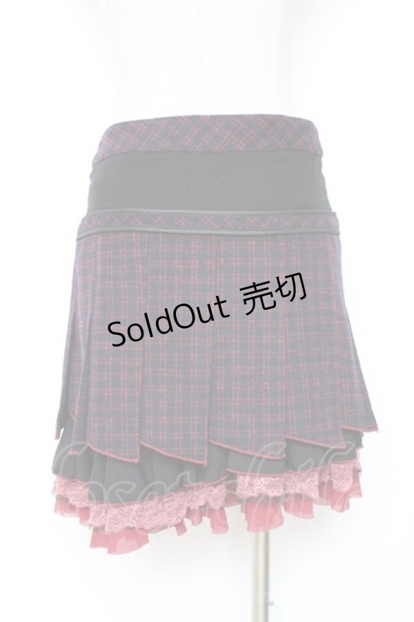 画像3: Ozz Croce / チェック柄裾プリーツスカート  赤×黒 Y-25-12-05-164-OO-SK-SZ-ZY (3)