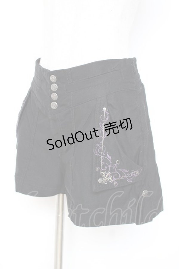 画像2: Ozz oneste / 百合刺繍ショートパンツ  黒×紫 Y-25-12-05-167-OO-PA-SZ-ZY (2)