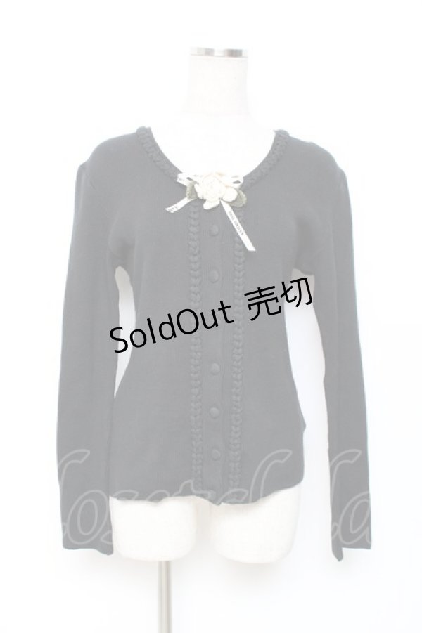 画像1: KANEKO ISAO / カメリアモチーフ付きカーディガン  黒 Y-25-12-08-001-EL-TO-SZ-ZY (1)