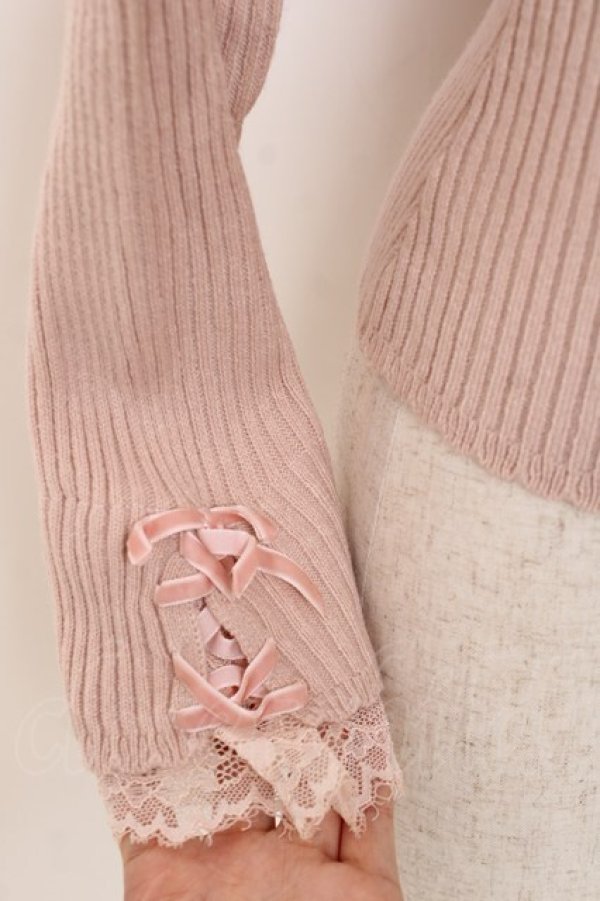 画像4: LIZ LISA / 袖レース付きリブニット 0 ピンク Y-25-12-08-026-LO-TO-SZ-ZY (4)