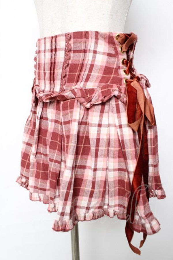 画像3: LIZ LISA / サイド編み上げチェック柄スカパン 0 ボルドー Y-25-12-08-036-LO-PA-SZ-ZY (3)