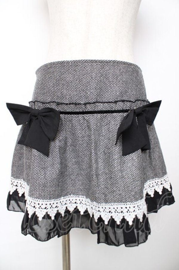 画像1: LIZ LISA / リボン付きラメツイードスカート 0 黒 Y-25-12-08-047-LO-SK-SZ-ZY (1)