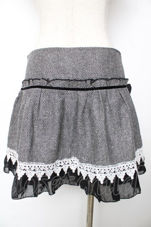 画像2: LIZ LISA / リボン付きラメツイードスカート 0 黒 Y-25-12-08-047-LO-SK-SZ-ZY (2)