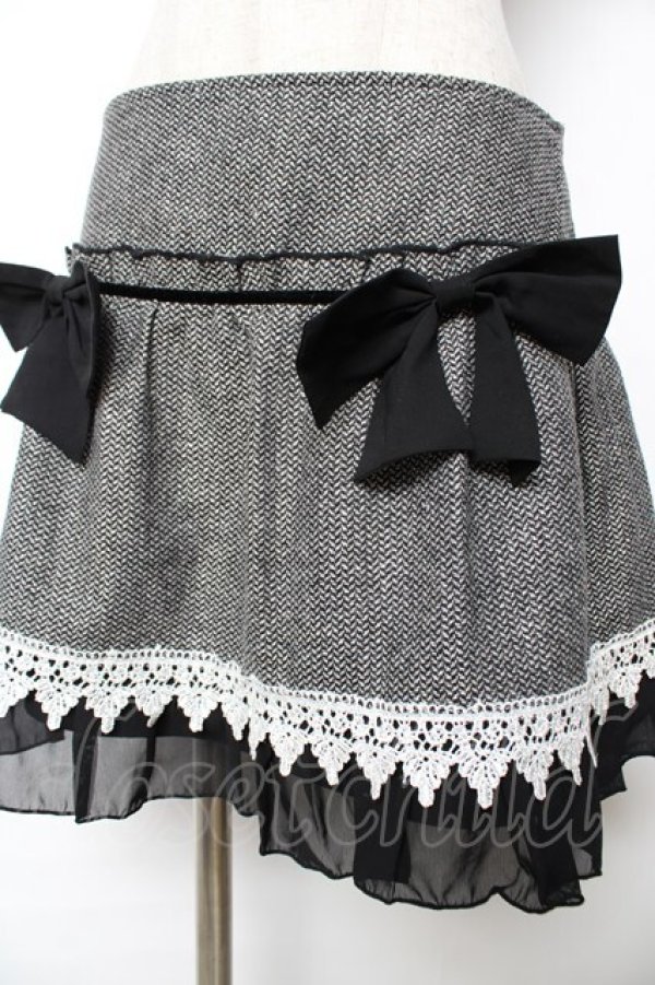 画像3: LIZ LISA / リボン付きラメツイードスカート 0 黒 Y-25-12-08-047-LO-SK-SZ-ZY (3)
