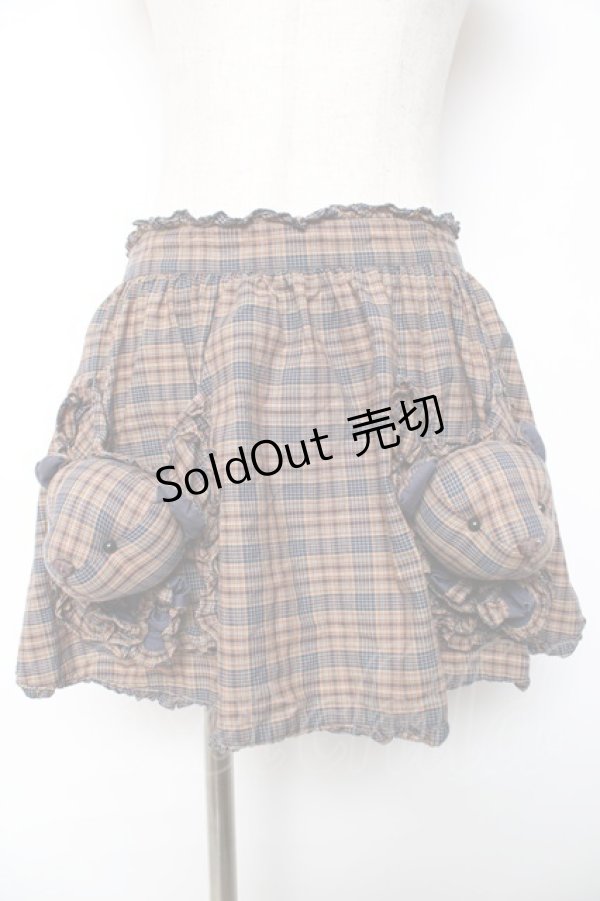 画像1: PINK HOUSE / くまモチーフ付きチェックエプロン  ブラウン×ネイビー Y-25-12-08-048-LO-ZA-SZ-ZY (1)