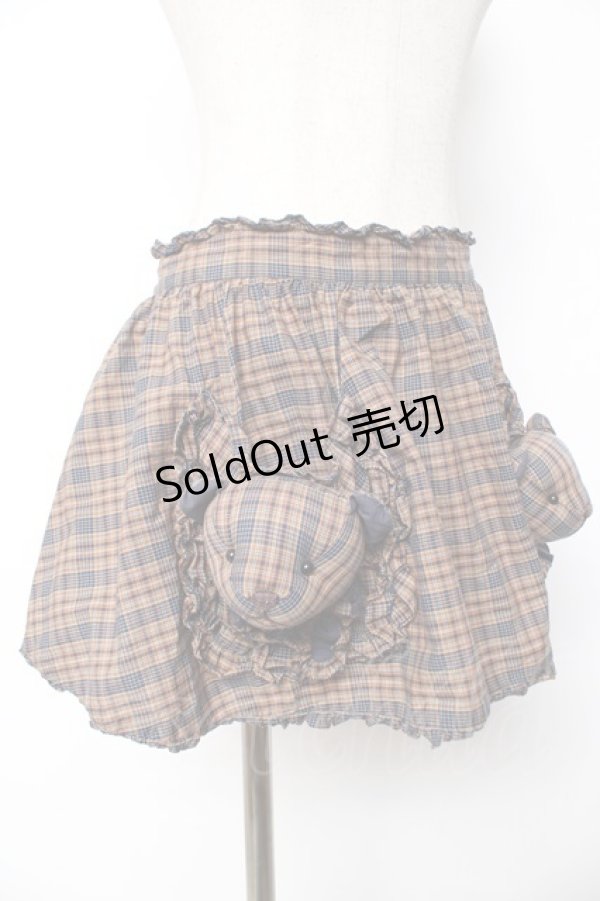 画像4: PINK HOUSE / くまモチーフ付きチェックエプロン  ブラウン×ネイビー Y-25-12-08-048-LO-ZA-SZ-ZY (4)