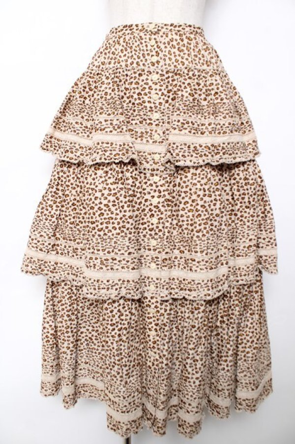画像1: WONDERFUL WORLD / ヒョウ柄ティアードスカート  ベージュ×ブラウン Y-25-12-08-058-LO-SK-SZ-ZY (1)
