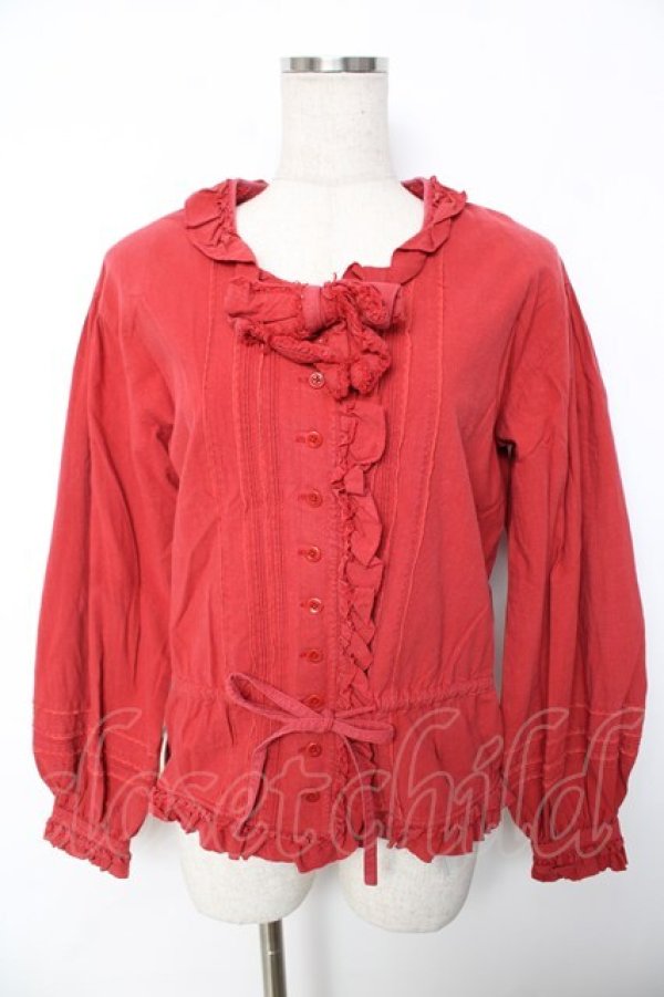 画像1: PINK HOUSE / ピンタックリボンブラウス  赤 Y-25-12-08-077-LO-BL-SZ-ZY (1)