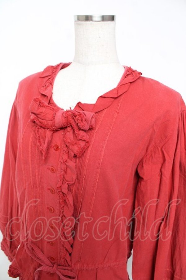 画像3: PINK HOUSE / ピンタックリボンブラウス  赤 Y-25-12-08-077-LO-BL-SZ-ZY (3)