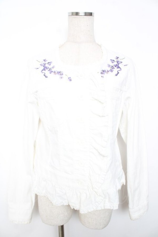 画像1: PINK HOUSE / すみれ刺繍入りデニムジャケット F ホワイト Y-25-12-08-080-LO-JA-SZ-ZY (1)