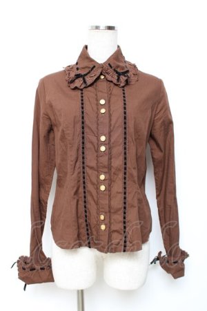 画像: Angelic Pretty / リボン通しレトロブラウス  ブラウン Y-25-12-08-009-AP-BL-SZ-ZY