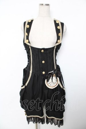 画像: ALICE and the PIRATES / 時計ウサギのサロペット  黒 Y-25-12-08-126-PA-OP-SZ-ZY