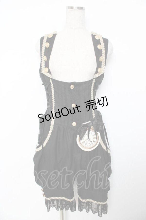 画像1: ALICE and the PIRATES / 時計ウサギのサロペット  黒 Y-25-12-08-126-PA-OP-SZ-ZY (1)